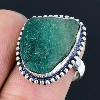 Green Aventurine Rough 925 Silver Plated Handmade Ring of US Size 7.5 - Image 1 of 3