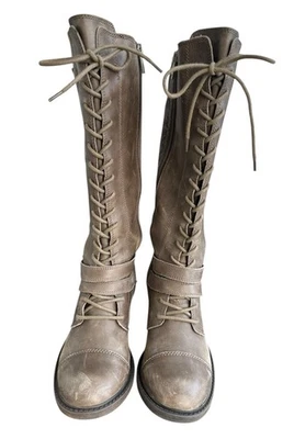 Lucky Brand Neel Lace Up Boots Size 8M Leather Distressed Riding Neutral Brown - Image 1 of 4