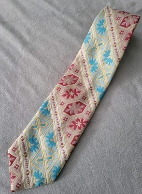 Corbata ancha bordada vintage Montgomery Ward Holiday roja blanca azul dorada años 70 Foto 1 de 4