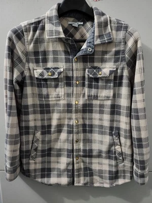 Oneill Top женщин S розовый серый фланелевый флис кнопка Snap Shacket клетку открытый - Изображение 1 из 4