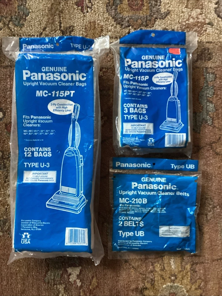 Genuine Panasonic Upright Vacuum Cleaner Bags U-3 Total 15 Count PLUS BELTS - Image 1 of 1