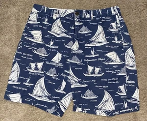 J Crew Shorts Men 32 Adult Blue White Chino Pants All Over Print Sail Boat - Bild 1 von 10