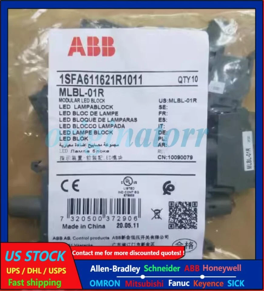 1pcs ABB push button switch lampholder MLBL-01R 24VAC/DC US Free TAX - Image 1 of 1