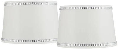 Springcrest White Crystal Trim Set of 2 Drum Shades 13x15x10 (Spider) - Image 1 of 4