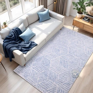 Antique Tufted Geometric Wool Area Rug | Soft Blue Area Rug Unique Modern Design - Picture 1 of 7