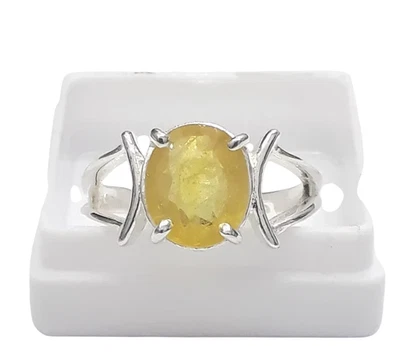 Naturale Giallo Zaffiro (Pukhraj) Denti Anello Misura 6 US IN 925 Argento - Immagine 1 di 4