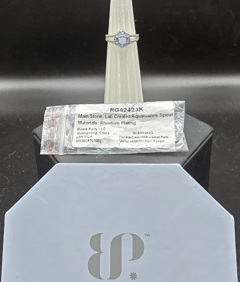 Bomb Party Kids Ring RG42423K Aquamarine Spinel Rhodium Adjustable - Image 1 of 1