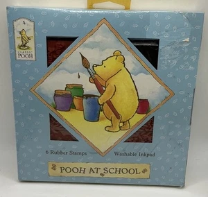 A Rare Vintage Disney Classic Winnie The Pooh POOH AT SCHOOL Rubber Stamp Set - Picture 1 of 2