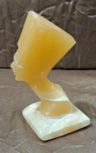 VTG GENUINE ALABASTER HAND-CARVED BUST OF QUEEN NEFERTITI OF ANCIENT EGYPT - Picture 1 of 9