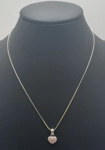 Zierlicher rosa Strass Herz silberfarben Anhänger Halskette 16" unmarkiert - Bild 1 von 3