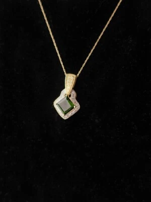 $750 10k желтое и белое золото хром диопсид бриллиант подвеска ожерелье jtv bj - Изображение 1 из 4