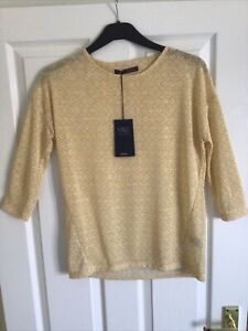M&S Lightweight Knitted Top. Size 8. Yellow & Ivory. 3/4 Sleeves. BNWT