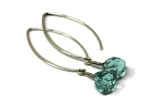 Trillion Cut Green Amethyst Quartz Sterling Silver Drop Earrings - Picture 1 of 5
