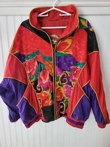 Vintage 90s East West Nylon Windbreake Womens Size 3X Abstract Colorful Jacket - Picture 1 of 8