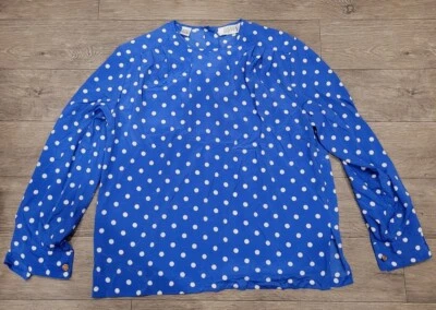 Blusa Josephine vintage de lunares azules para mujer, talla 14, hecha en Corea Foto 1 de 4