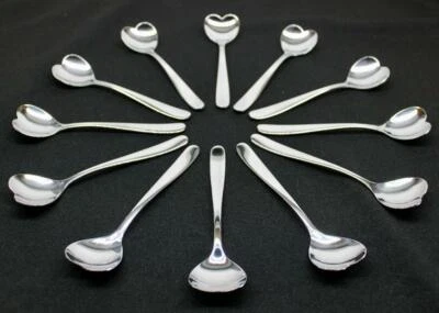 SET OF 12 HEART-SHAPED COFFEE/TEA/DESSERT 5" SPOONS • ALESSI FOR DELTA AIRLINES - Image 1 of 4