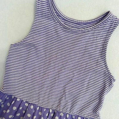 Vestido Lands End Niñas L 6X-7 Sin Mangas Algodón Púrpura Blanco Rayas Lunares Foto 1 de 4