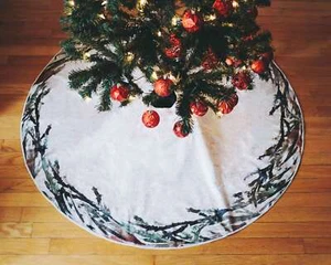 48” Christmas Tree Skirt - Holiday Party Indoor Decorations Birchbark - Picture 1 of 5