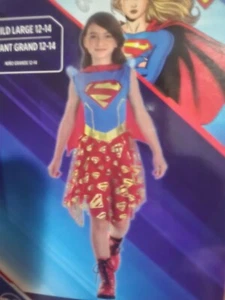 NEW DC Supergirl Costume Girls Large Size 12-14 Dress Blue Red Superhero - Picture 1 of 4