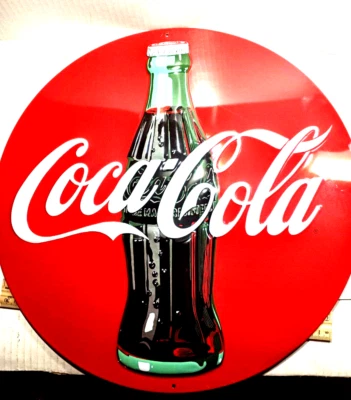 Vintage Reproduction Coca Cola  14 " Soda Pop  Tin  Round 3D sign - Image 1 of 3