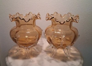 Victorian Amber Art Glass Footed Posy Vases - Picture 1 of 1