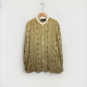 Polo Ralph Lauren Men’s XXL Grandad Collar Floral Stripe Button Down Shirt Retro - Picture 1 of 20