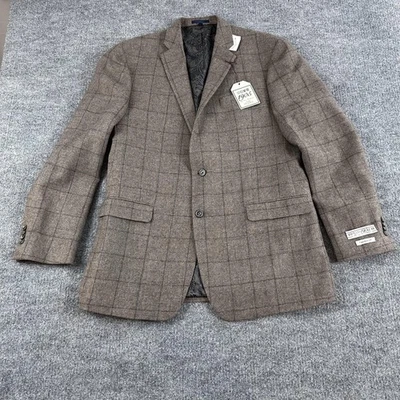 Jos A Bank Blazer Mens 42L 1905 Wool Windowpane Tweed Sport Coat Brown Business - Image 1 of 4