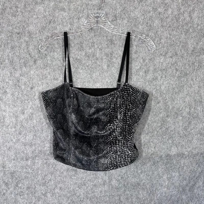 Vintage Guess Top Womens Large Snake Print Velvet Cropped Adjustable Straps y2k - Image 1 of 4