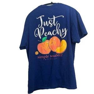 Simply Southern Just Peachy Women's Navy Tee Shirt Size Large, Preppy Casual - Picture 1 of 7