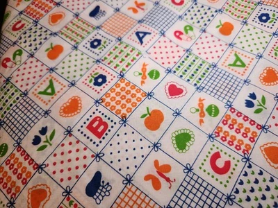 VTG Fabric ABC's Blocks Fruit Squares Bows Baby Child Nursery 5yds x 43" - Image 1 of 2