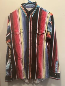 Vintage Wrangler Brushpopper Cowboy Cut Button Up Shirt 15.5-35 Regular Fit - Picture 1 of 3