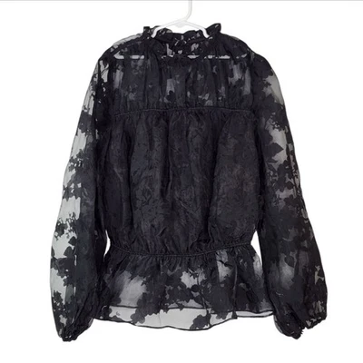 Blusa Marc NY Andrew Marc Negra Floral Organza Talla Pequeña Foto 1 de 4