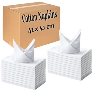 100x White Cotton Napkins Table Linen Dinner Egyptian Hotel Wedding Cloths 250TC - Picture 1 of 7