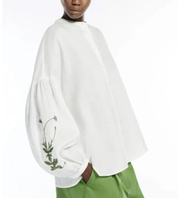 Camisa bordada de lino blanca ILEX Weekend Max Mara talla 16 precio de venta sugerido por el fabricante 460 USD nueva con etiquetas Foto 1 de 4