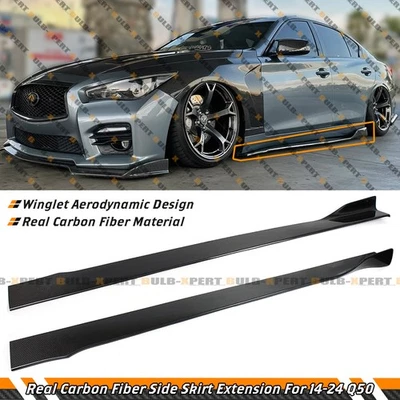 For 14-2024 Infiniti Q50 Carbon Fiber Access Style Side Skirt Extension Splitter - Image 1 of 4