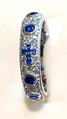 Ring aus Silber mit blauen Zirkonia mit Kreuz Rosenkranzring - Bild 1 von 2