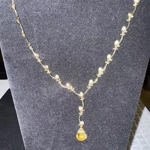 Vintage Avon Extraordinary Briolette Vine Gold Tone Tear Drop Y Dangle Necklace - Picture 1 of 6