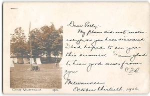 Carpas de campaña RPPC CAMP UNDERWOOD Milwaukee, WI 1906 foto postal antigua - Imagen 1 de 2