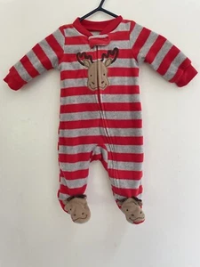 Child of Mine Carter's Baby Boys Cute Moose Footie Striped Sleep & Play Red NB - Picture 1 of 6