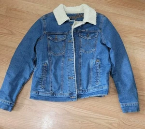 Wrangler Boys Rustic Sherpa Wool Lined Denim Jacket Button Up Size M 10/12 - Picture 1 of 8