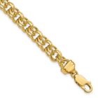 Real 14kt Yellow Gold 7in 7.5mm Solid Double Link Charm Chain Bracelet; 7 Inch