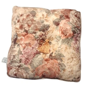Vintage Croscill Cotswold Pillow Square Tassels Pink Peach Green Cream Floral - Picture 1 of 14