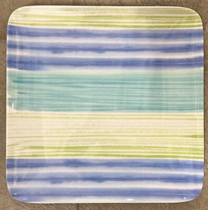Tommy Bahama Blue Green Watercolor Stripes MELAMINE Dinner Plates Set Of 4 - Picture 1 of 1