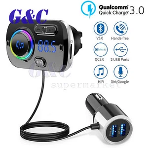 Zestaw głośnomówiący Bluetooth 5.0 Zestaw samochodowy Nadajnik FM Odtwarzacz MP3 i szybka ładowarka USB AUX - Zdjęcie 1 z 12