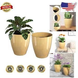 Modern 10-Inch Glossy Plant Pots for Indoor/Outdoor Use - Set of 2 with Drainage - Picture 1 of 9