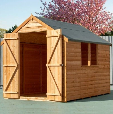 DIRECT GARDEN BUILDINGS 8x6 WOODEN GARDEN SHED APEX ROOF FLOOR DOUBLE DOORS WOOD TOOL BIKE STORE 8ft 6ft