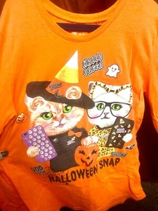 Childrens Place Orange Large 10/12 Kitty Cat Long Sleeve Kids Halloween shirt  - Picture 1 of 4