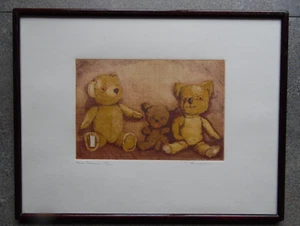 Three Teddybears. Frans Wesselman Original LE Signed Aquatint Etching - Picture 1 of 6