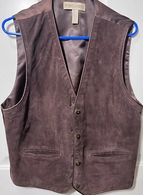 Chaleco informal vintage para mujer MARSH LANDING gamuza cuero marrón abotonado talla L Foto 1 de 4