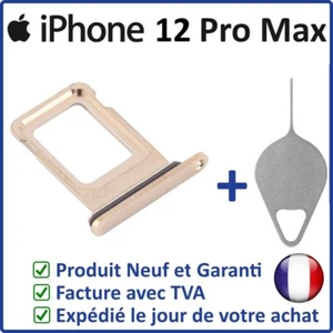 TIROIR CARTE SIM DE L'IPHONE 12 PRO MAX OR AVEC JOINT ÉTANCHE + OUTIL - Photo 1 sur 3